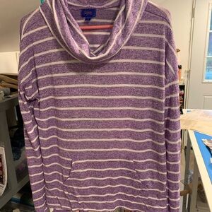 City Streets Purple and White Striped Cowl Neck Sweater